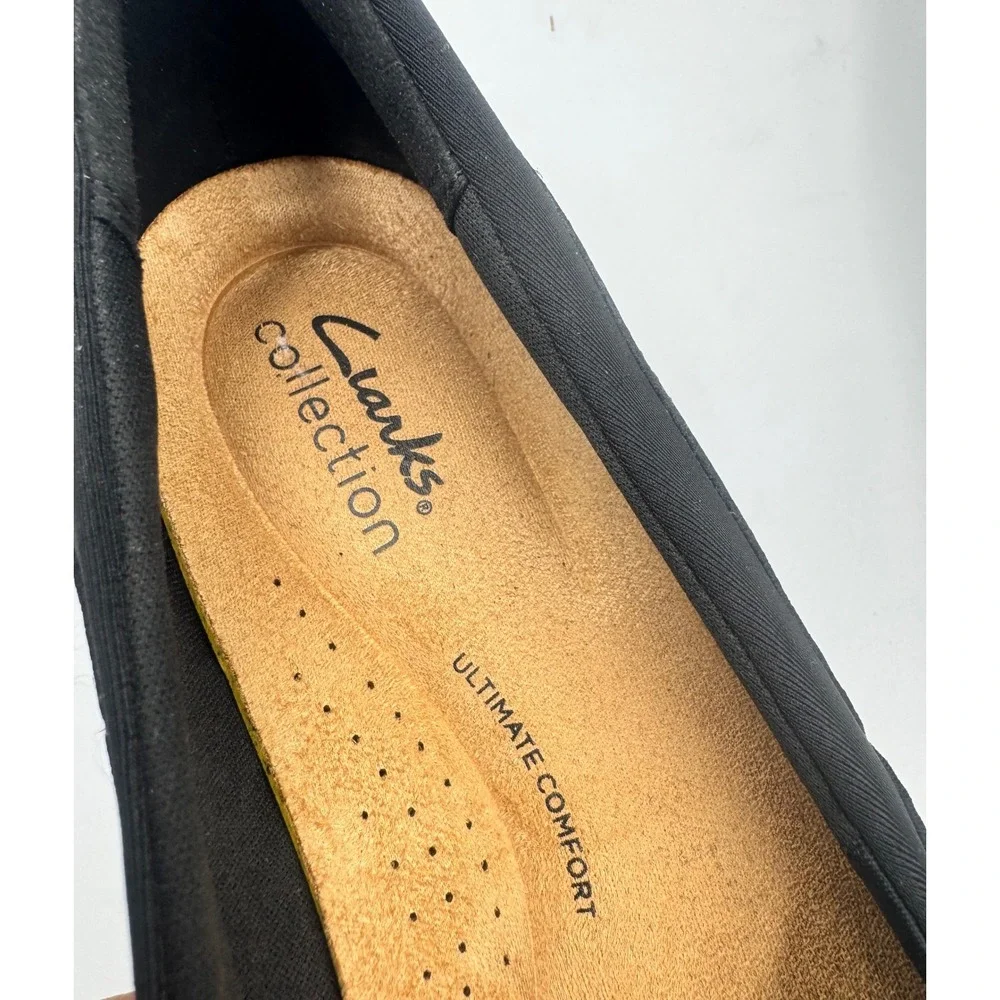 Clarks Collection Black Leather Wedge Pumps Ultimate Comfort Womens 8